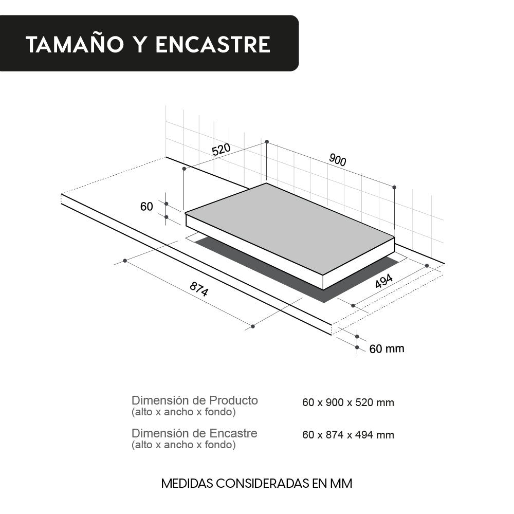 Encimera de Inducción 5 Black 5 Quemadores 90 cm FDV-Kitchen Center