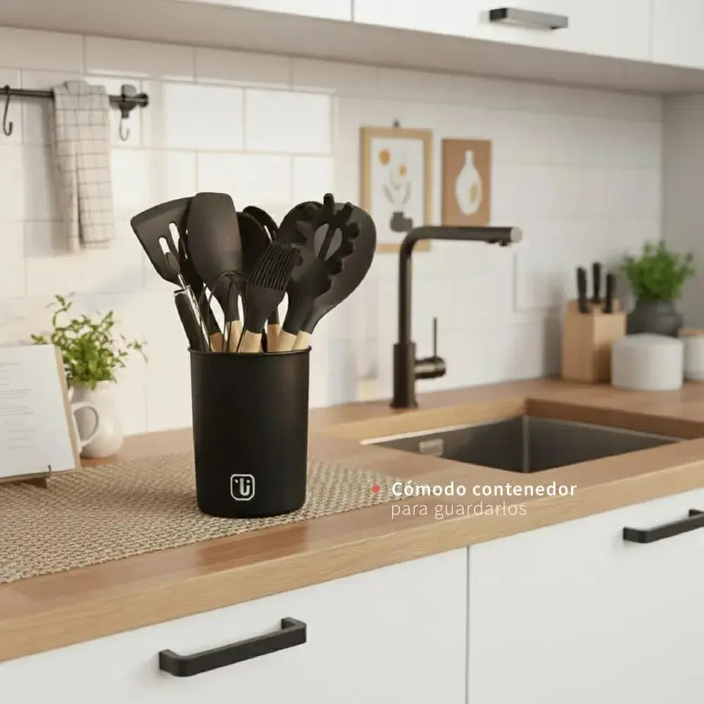 Batería de Cocina Lucca + Set 12 Utensilios Negro Simplit-Baterias (Juegos de ollas)