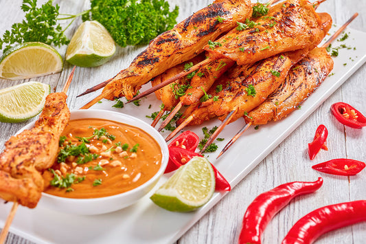 ARROZ AL CILANTRO Y SATAY DE POLLO AL VAPOR