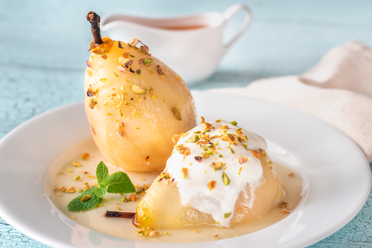 PERAS CON CANELA ESPECIADAS A BAJA TEMPERATURA CON CREMA INGLESA SOUS VIDE