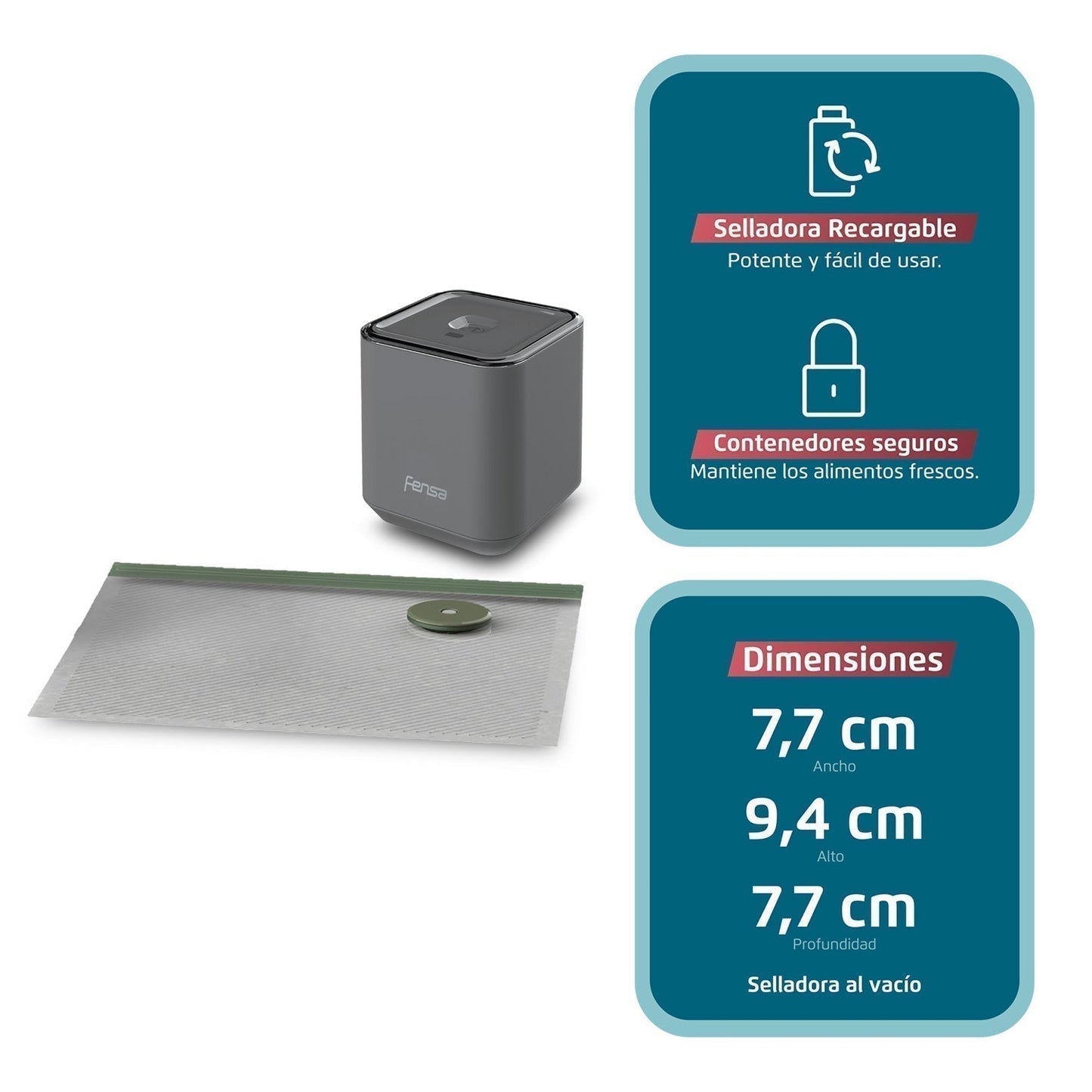 Kit Selladora al Vacío Portátil + 5 Bolsas Reutilizables Fensa5#Gris