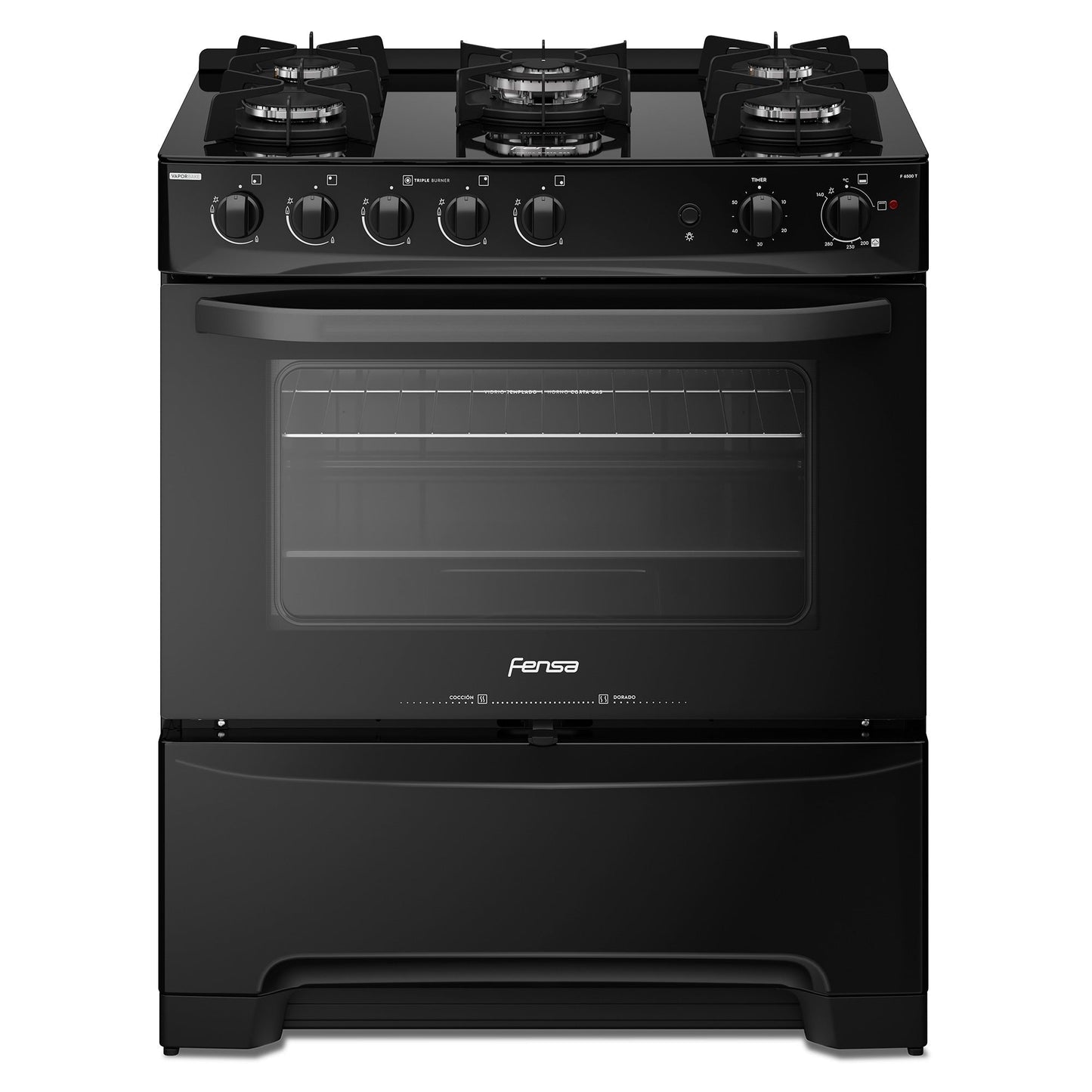 Cocina a Gas 5 Platos Cubierta Vidrio F 6500 T Fensa2#Negro