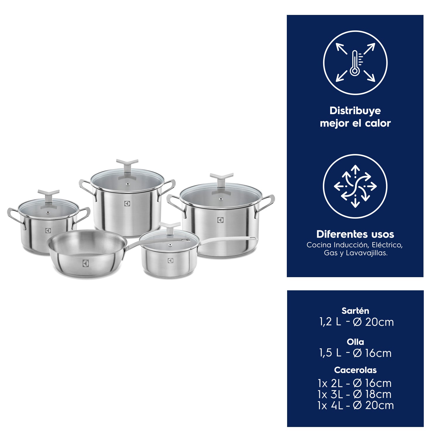 Juego de Ollas de Acero Inoxidable Electrolux8#Inox
