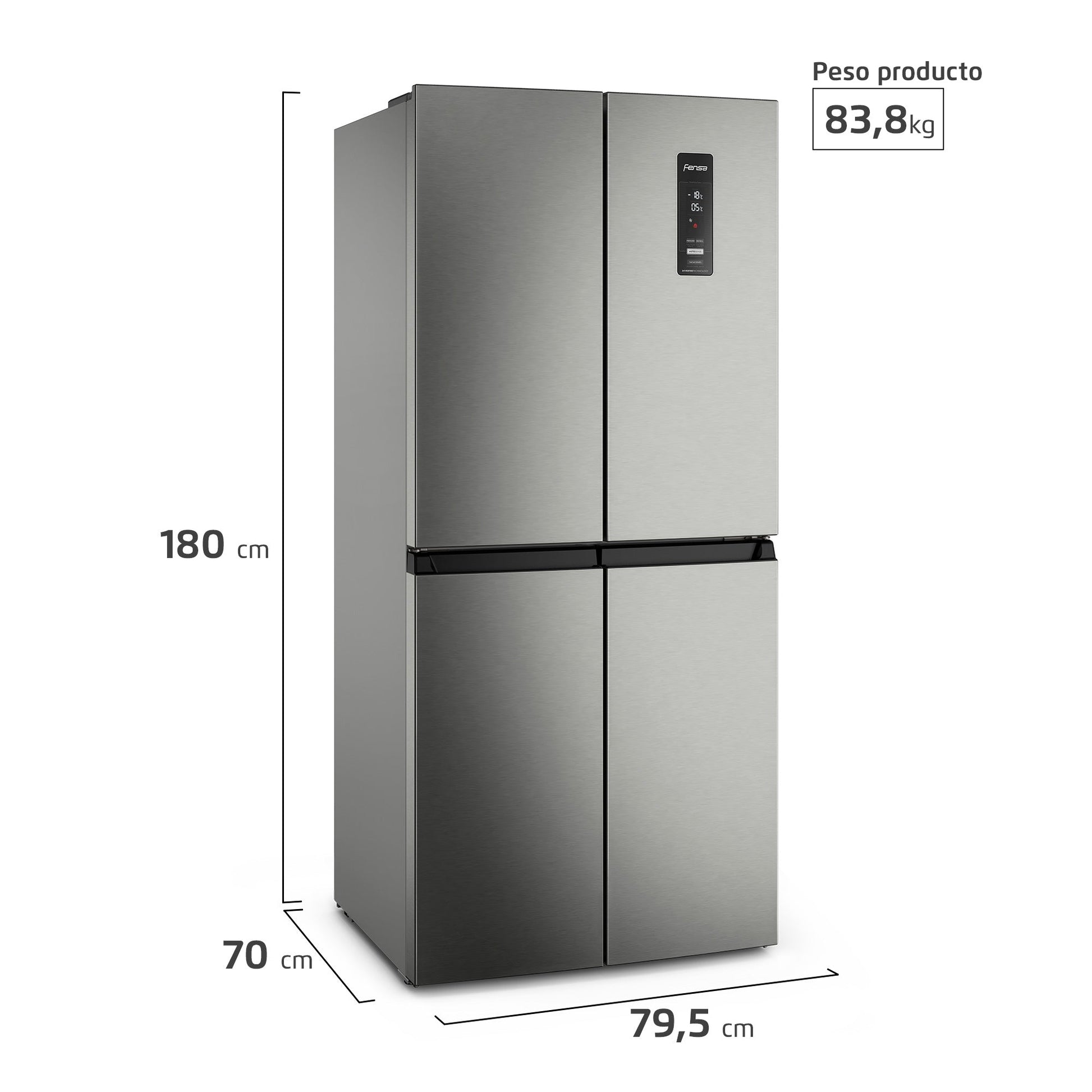Refrigerador 401L No Frost 4 Puertas Inverter DQ79SU Fensa3#Acero