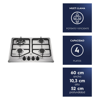 Encimera a Gas 4 Platos Experience Multi Llama KE4XC Electrolux5#Acero