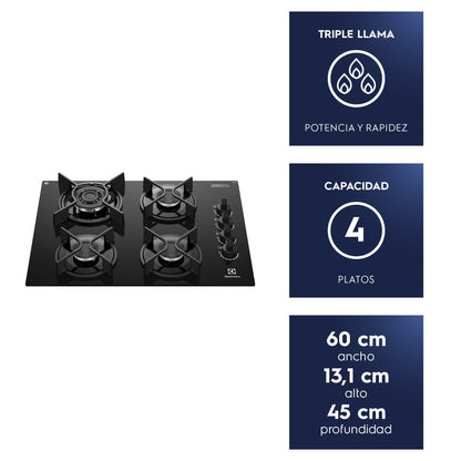 Encimera a Gas 4 Platos Experience Triple Llama KE4GC Electrolux4#Negro
