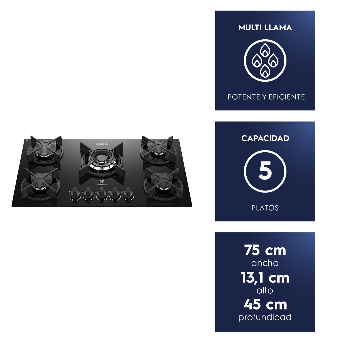Encimera a Gas 5 Platos Experience Multi Llama KE5GC Electrolux5#Negro