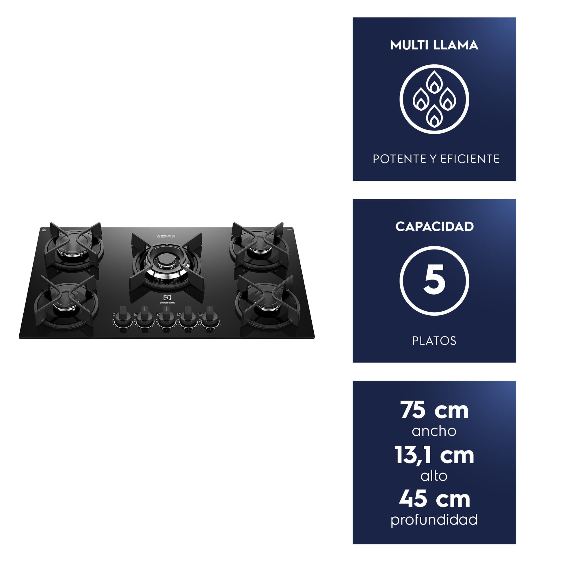 Encimera a Gas 5 Platos Experience Multi Llama KE5GC Electrolux5#Negro