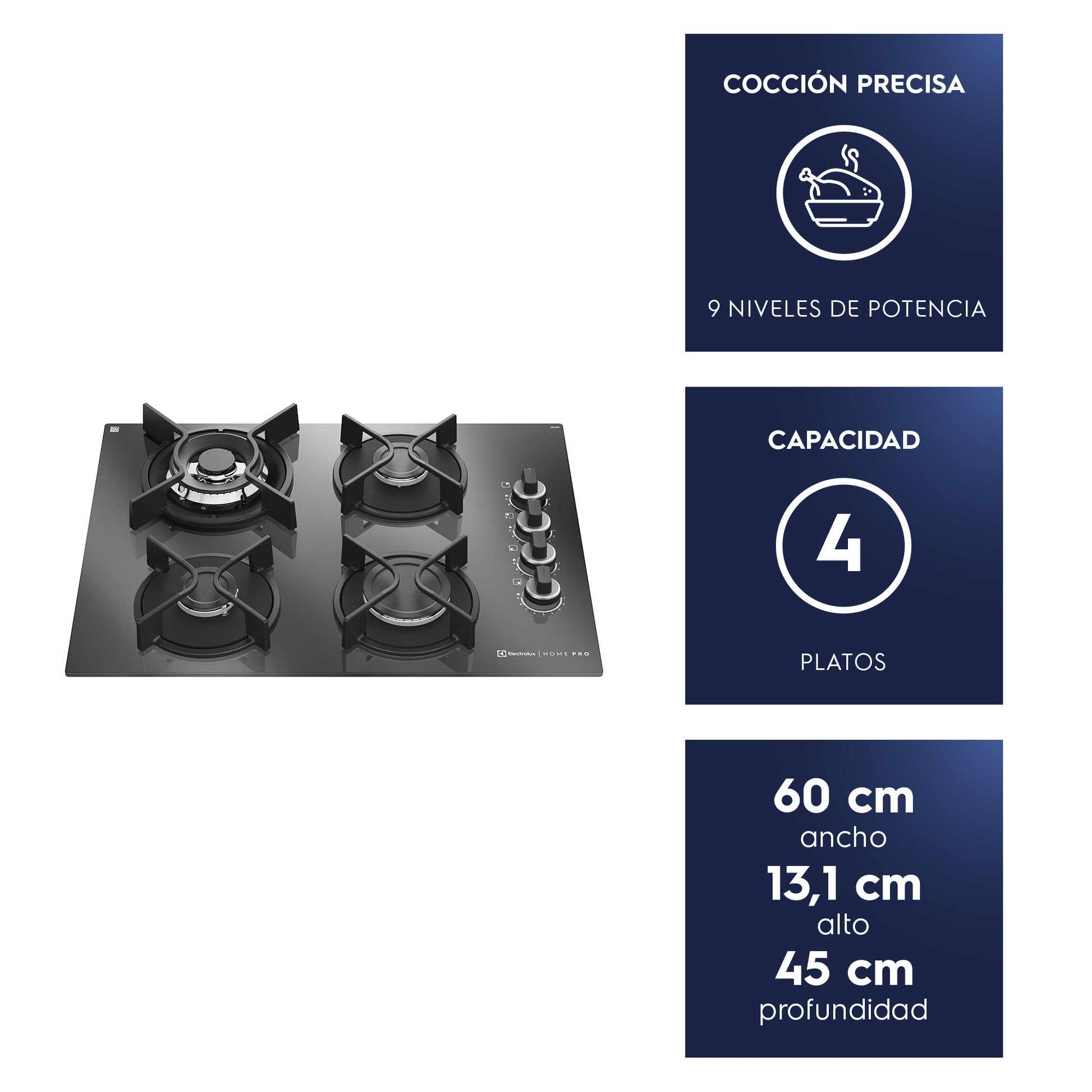 Encimera a Gas 4 Platos Home Pro Cocción KE4HP Electrolux5#Negro