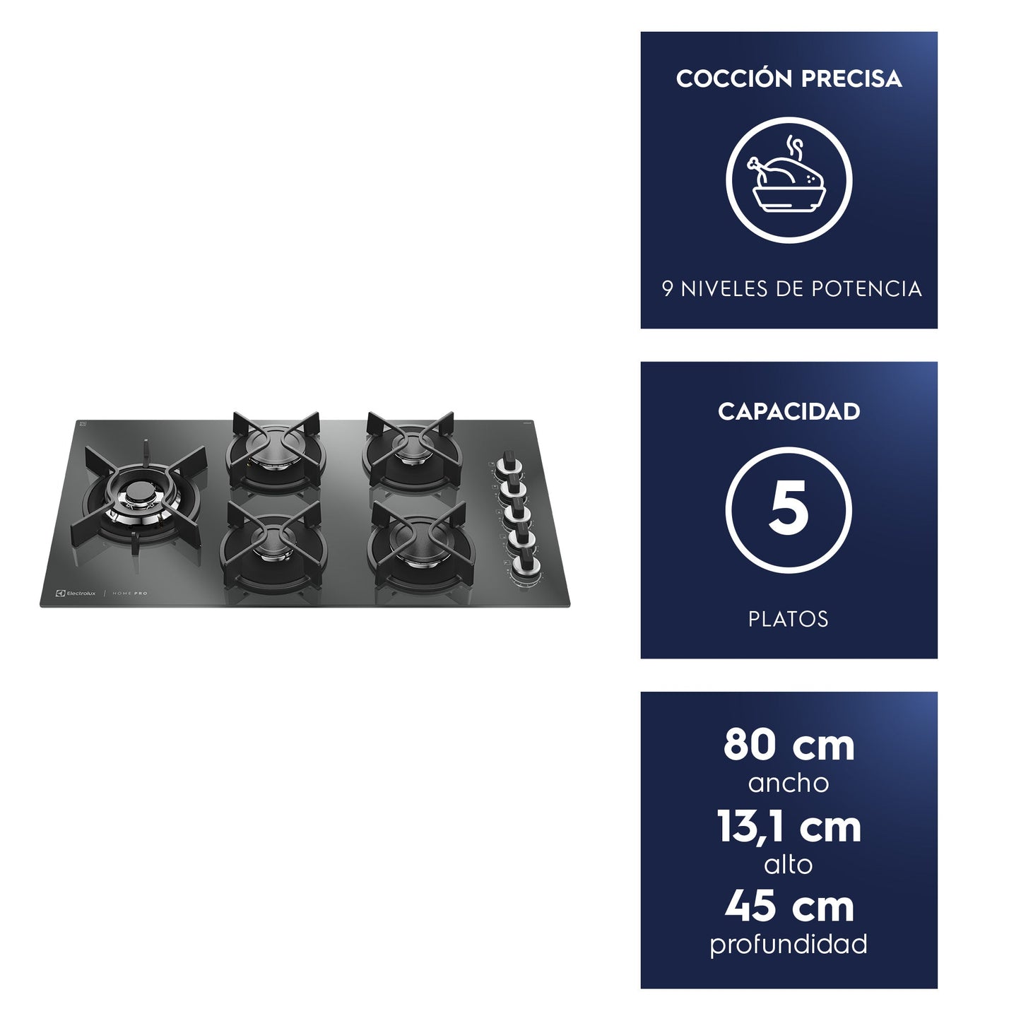 Encimera a Gas 5 Platos Home Pro Cocción KE5HP Electrolux5#Negro