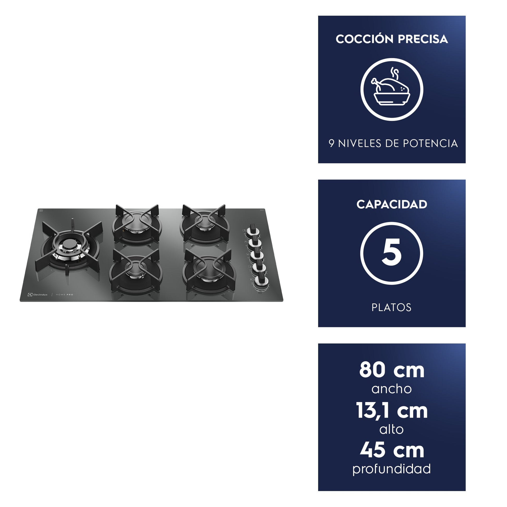 Encimera a Gas 5 Platos Home Pro Cocción KE5HP Electrolux5#Negro