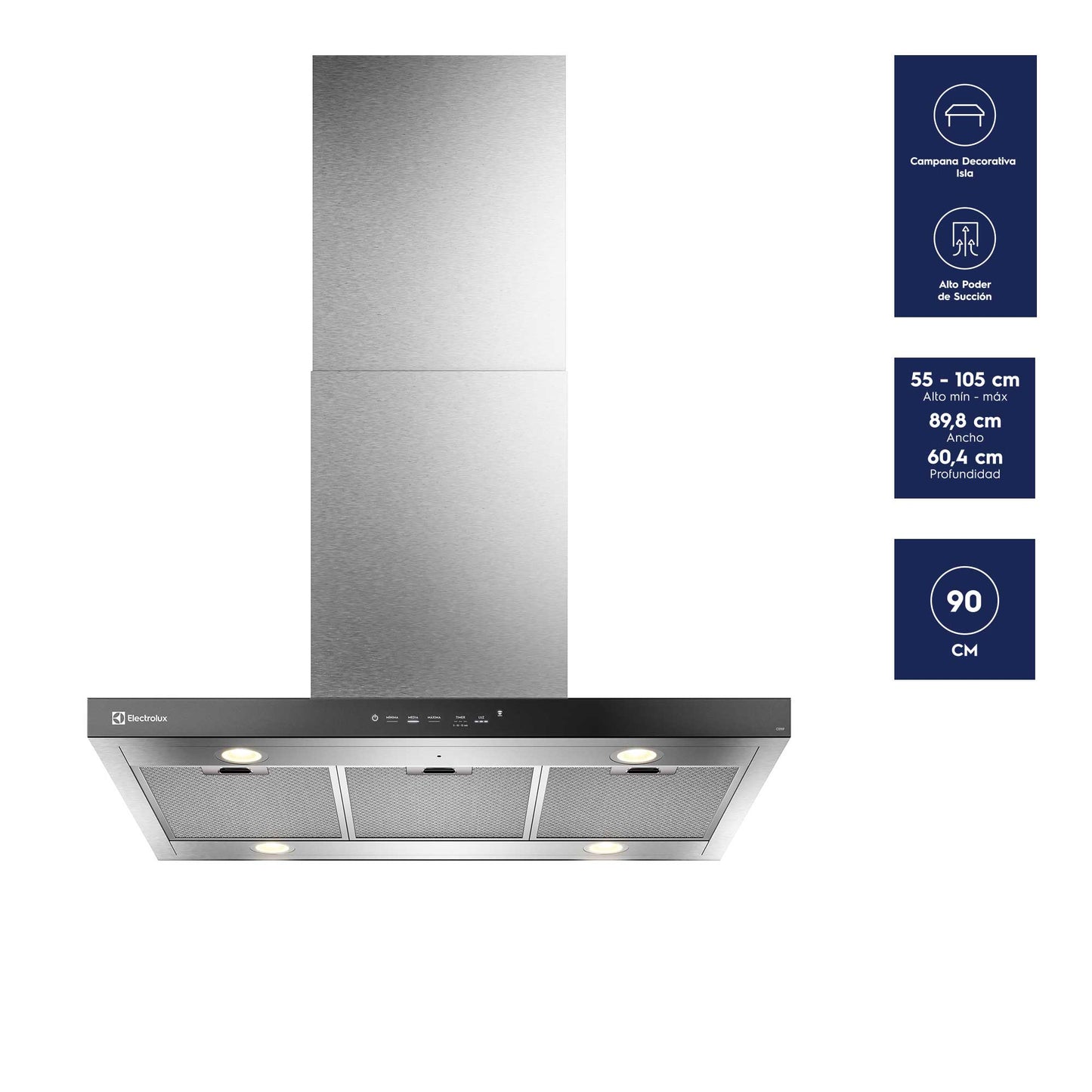 Campana Isla 90cm Timer y Panel Touch CE9IF Electrolux3#Acero