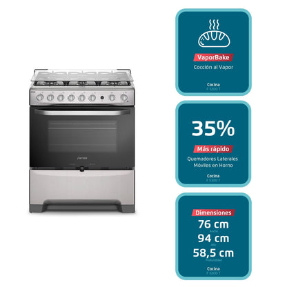 Cocina a Gas 6 Platos VaporBake y Timer F 5300 T Fensa6#Acero