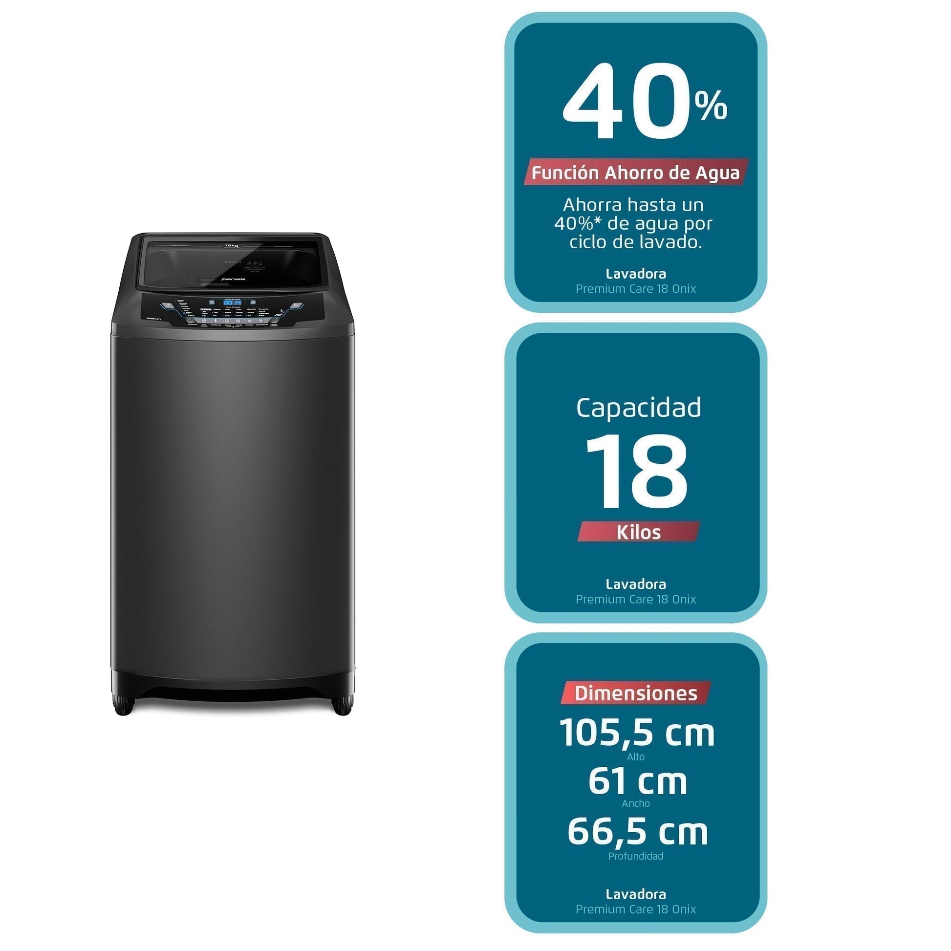 Lavadora Automática 18Kg Carga Superior Premium Care Onix 18 Fensa7#Negro