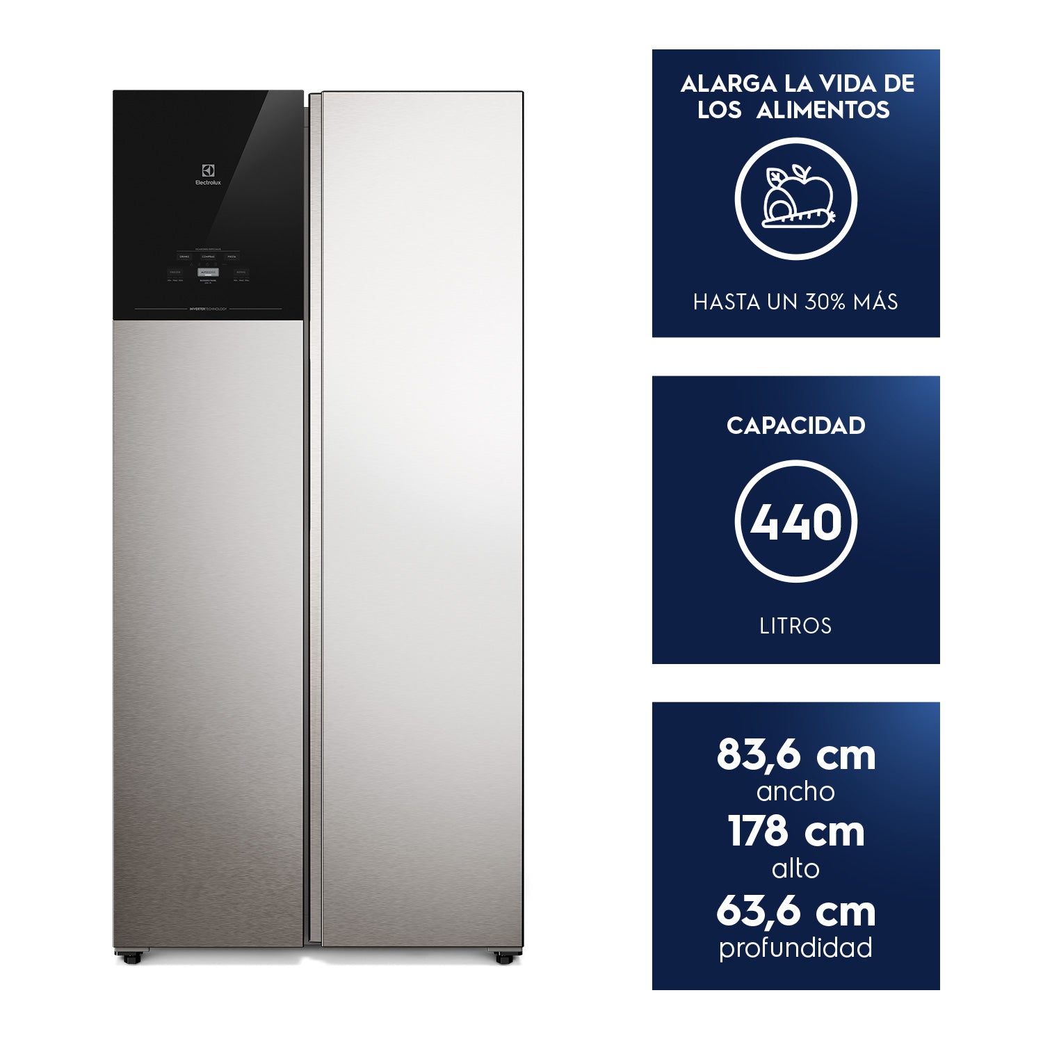 Refrigerador 440L No Frost Side by side Inverter ES40S Electrolux5#Inox