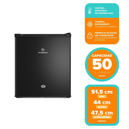 Frigobar 50L Frío Directo con Llave y Luz LED MMB50BLK Mademsa6#Negro