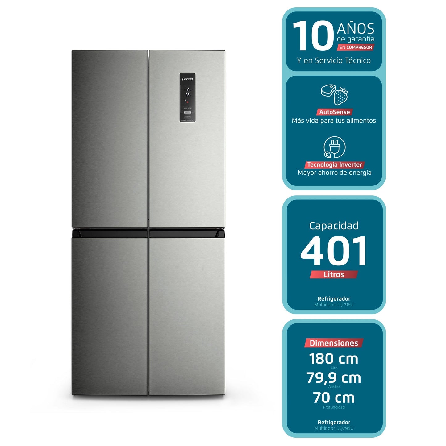 Refrigerador 401L No Frost 4 Puertas Inverter DQ79SU Fensa8#Acero