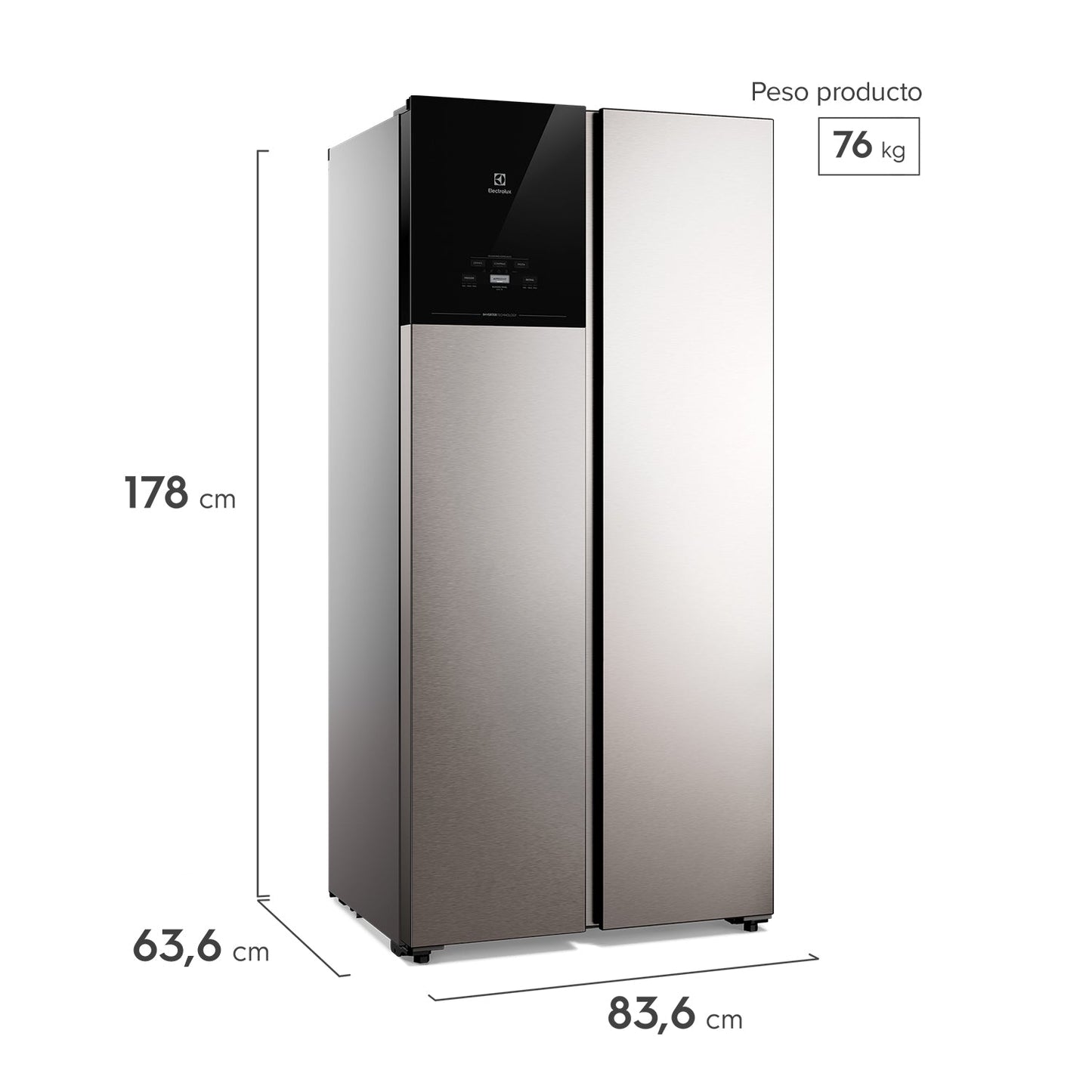 Refrigerador 440L No Frost Side by side Inverter ES40S Electrolux2#Inox