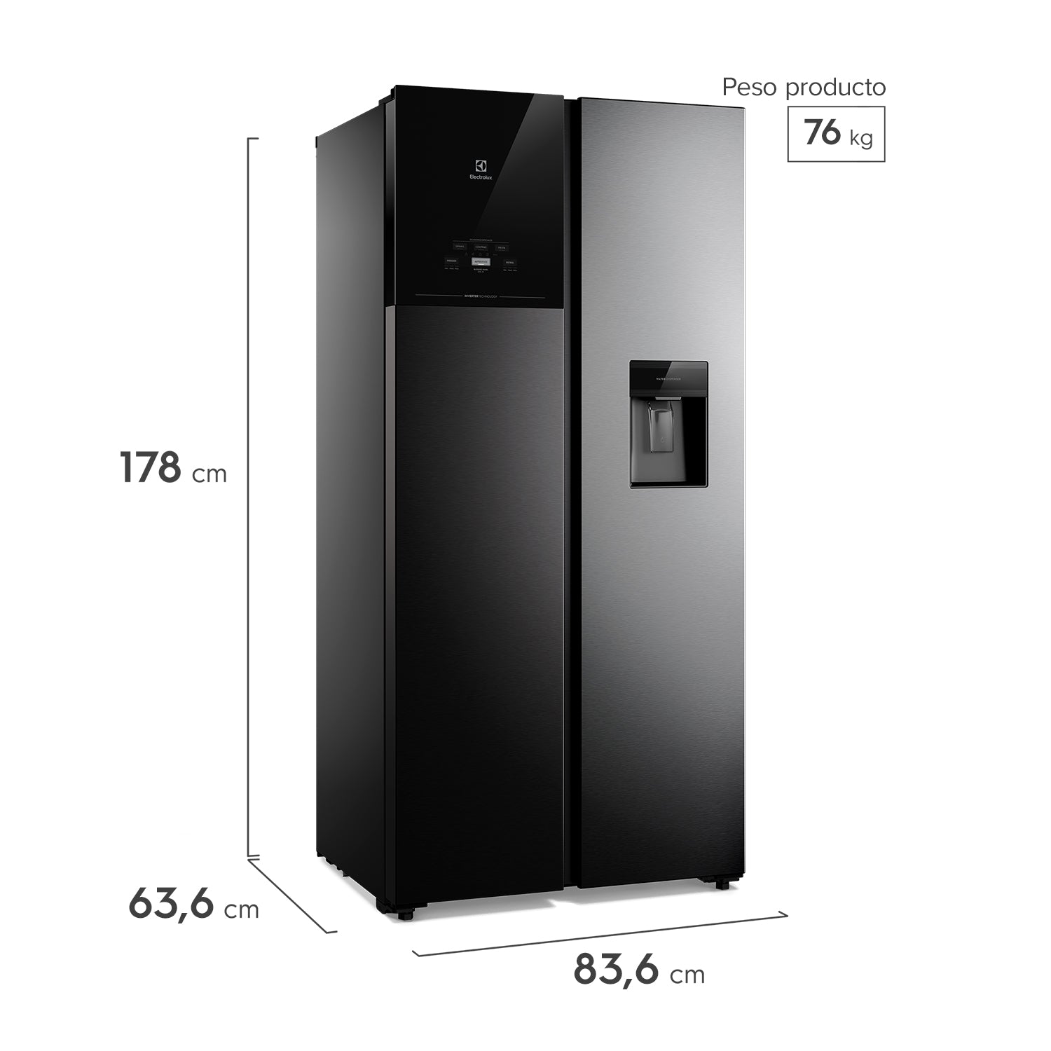 Refrigerador 436L No Frost Side by side Inverter ES40WB Electrolux3#Negro