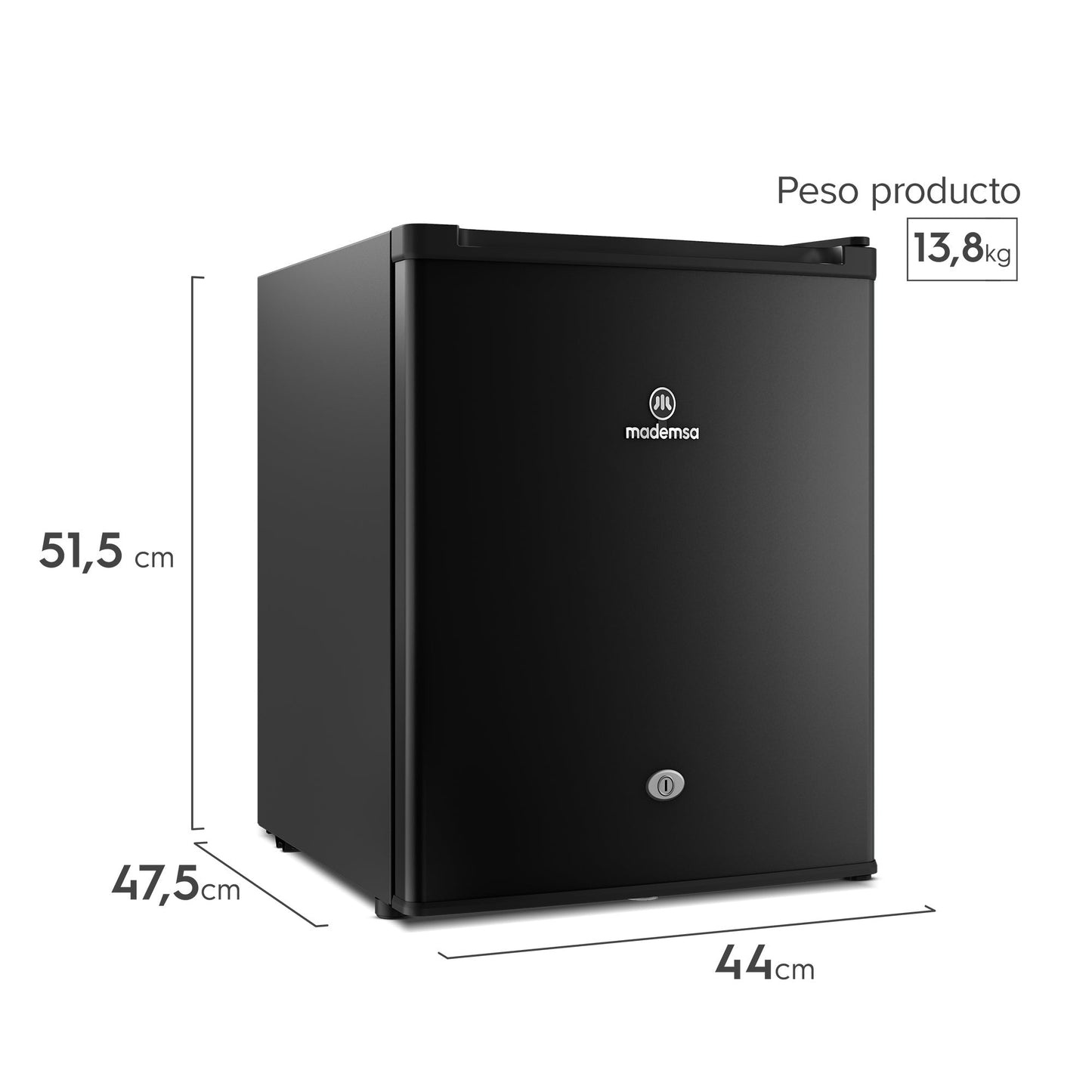 Frigobar 50L Frío Directo con Llave y Luz LED MMB50BLK Mademsa3#Negro