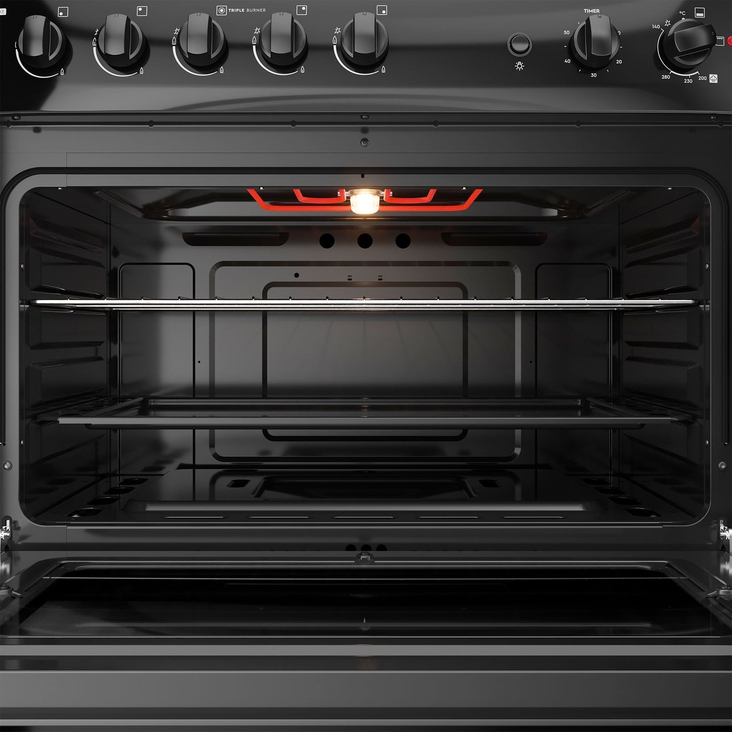 Cocina a Gas 5 Platos Cubierta Vidrio F 6500 T Fensa6#Negro