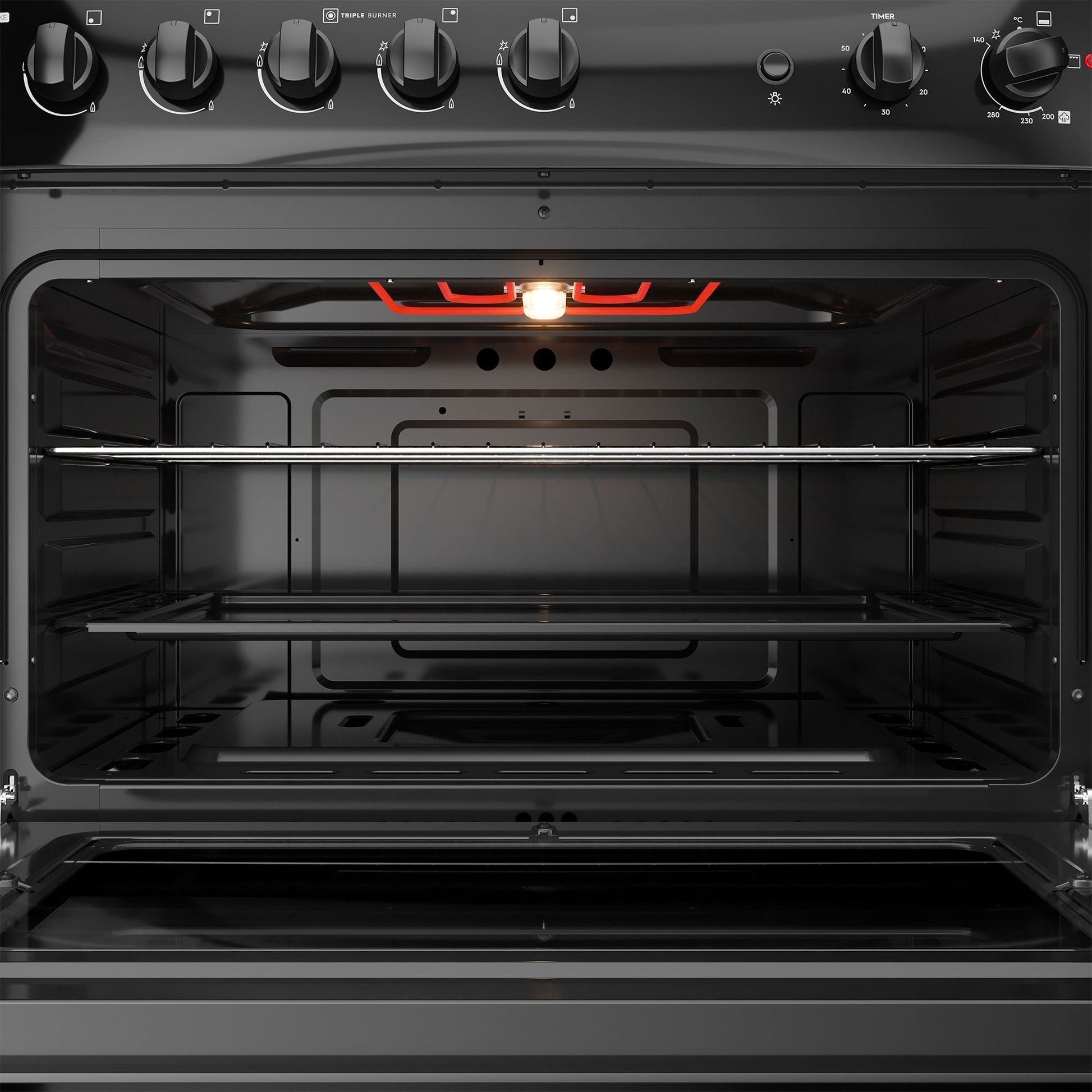Cocina a Gas 5 Platos Cubierta Vidrio F 6500 T Fensa6#Negro
