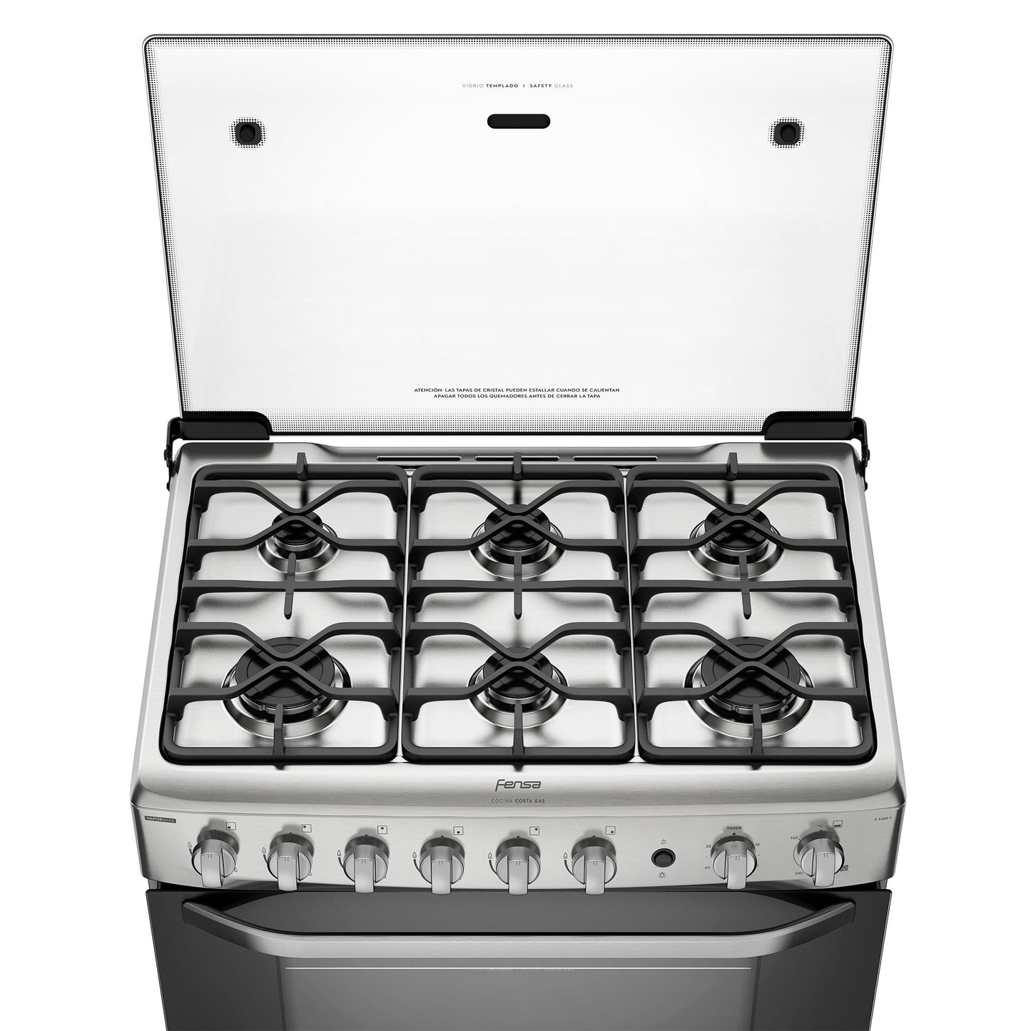 Cocina a Gas 6 Platos VaporBake y Timer F 5300 T Fensa4#Acero