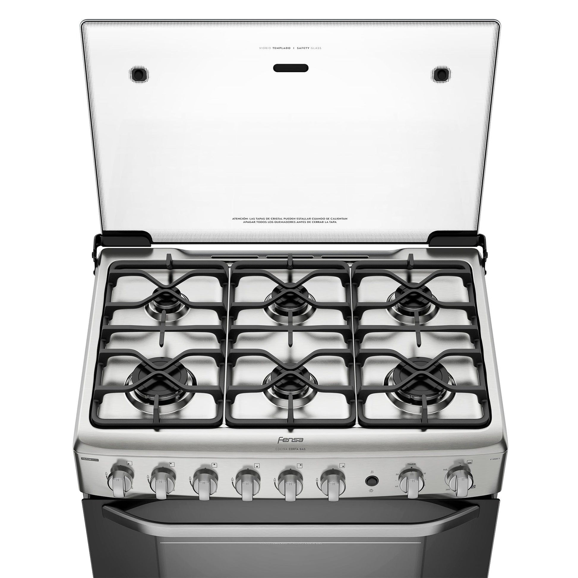 Cocina a Gas 6 Platos VaporBake y Timer F 5300 T Fensa4#Acero