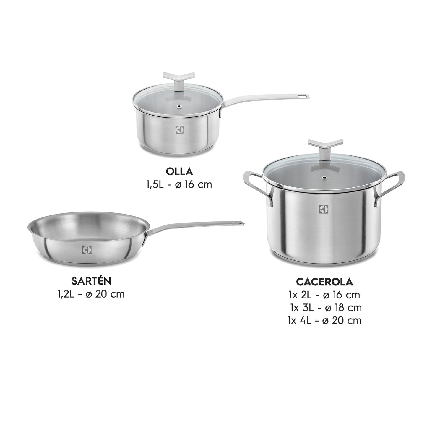 Juego de Ollas de Acero Inoxidable Electrolux7#Inox