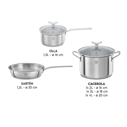 Juego de Ollas de Acero Inoxidable Electrolux7#Inox