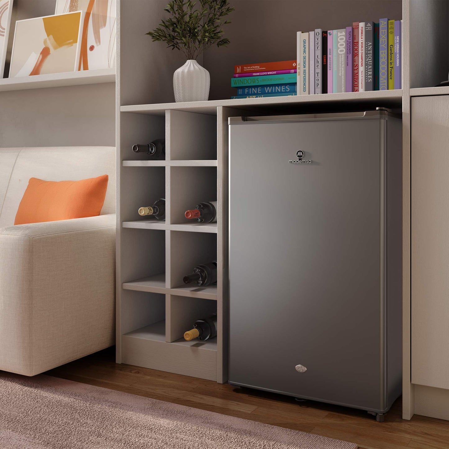 Frigobar 90L Frío Directo con Llave y Luz LED MMB90S Mademsa1#Acero