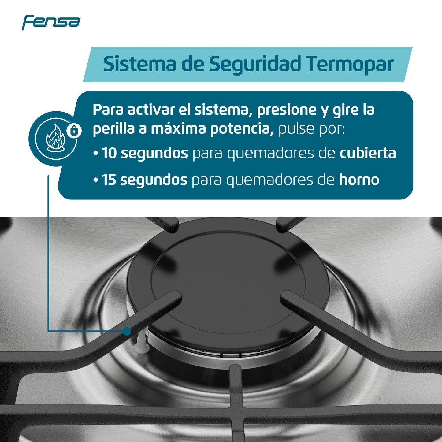Cocina a Gas 6 Platos VaporBake y Timer F 5300 T Fensa8#Acero