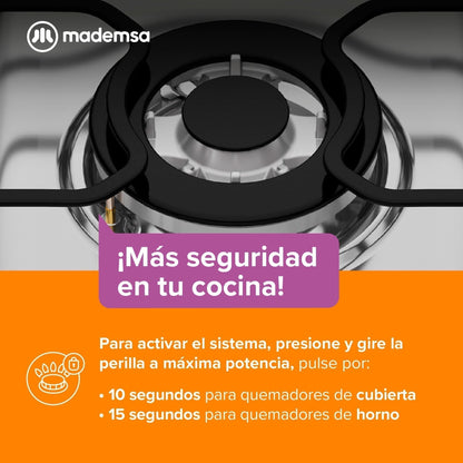 Cocina a Gas 5 Platos Triple Llama M 920 T Mademsa8#Acero