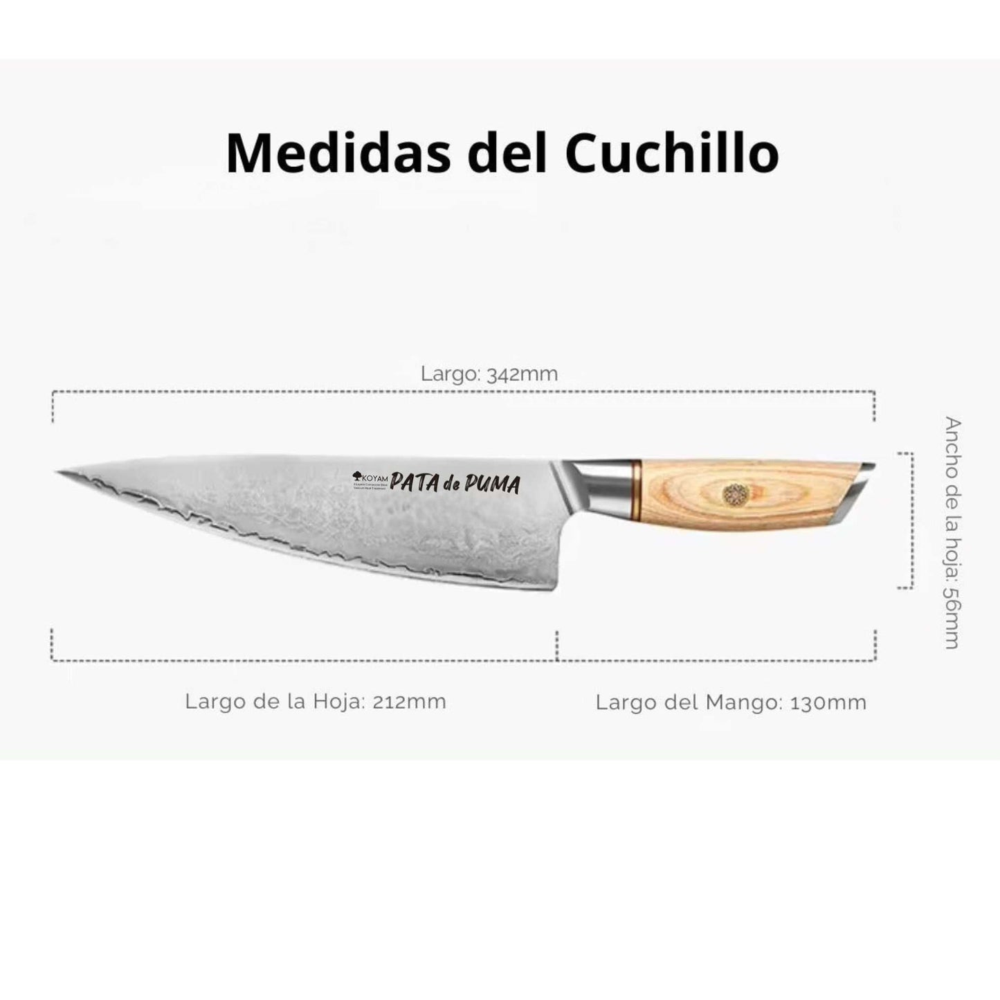 Cuchillo Chef Modelo Pata de Puma 21.2 Cm Koyam8#Amarillo Pálido
