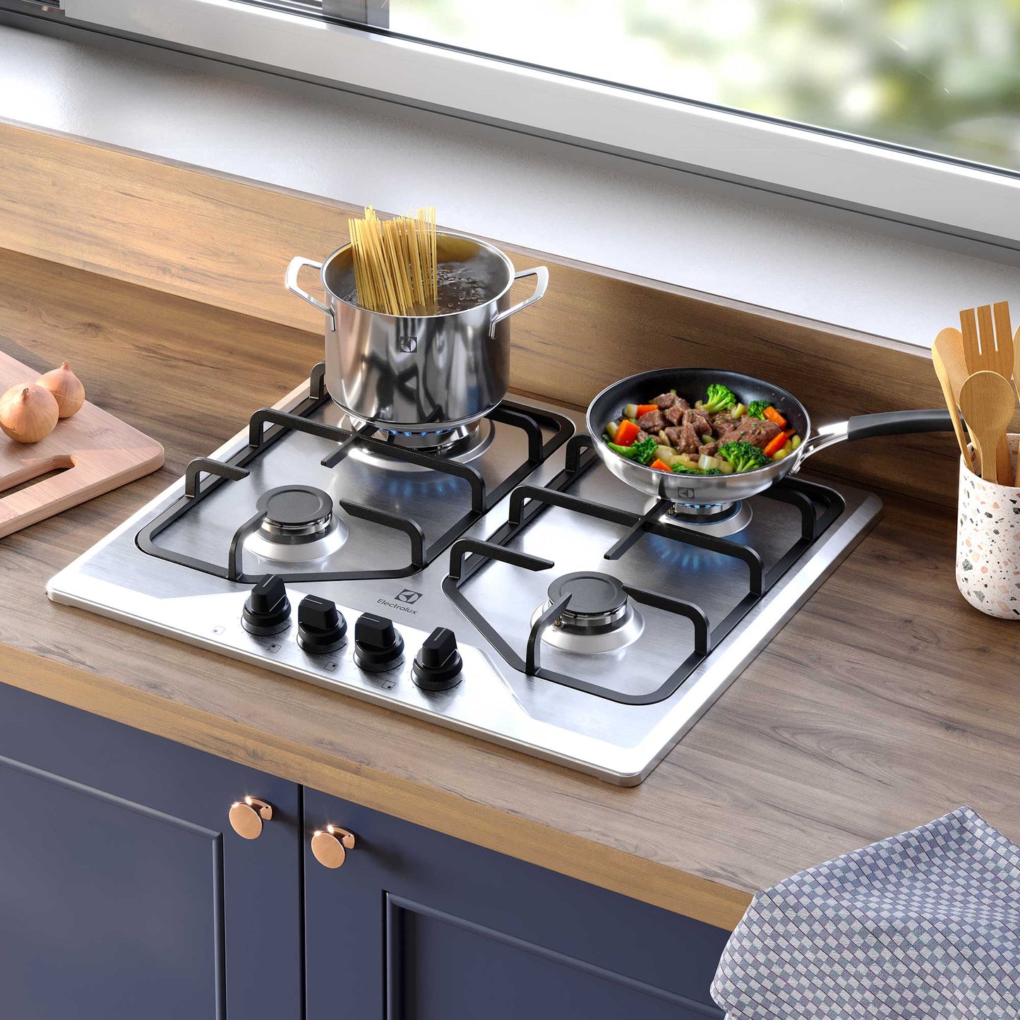 Encimera a Gas 4 Platos Experience Multi Llama KE4XC Electrolux1#Acero