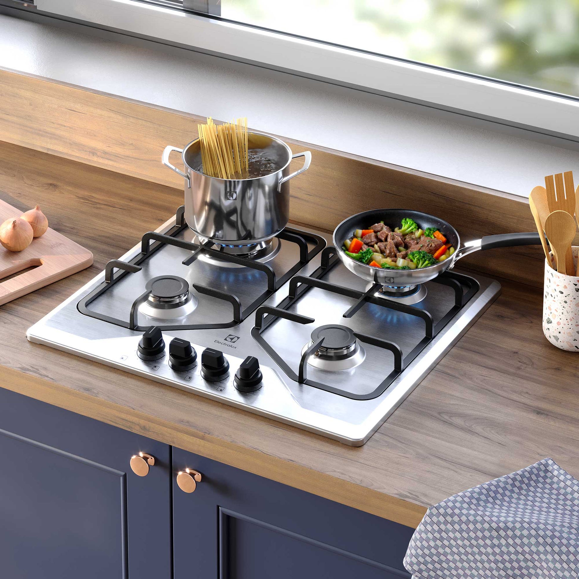 Encimera a Gas 4 Platos Experience Multi Llama KE4XC Electrolux1#Acero