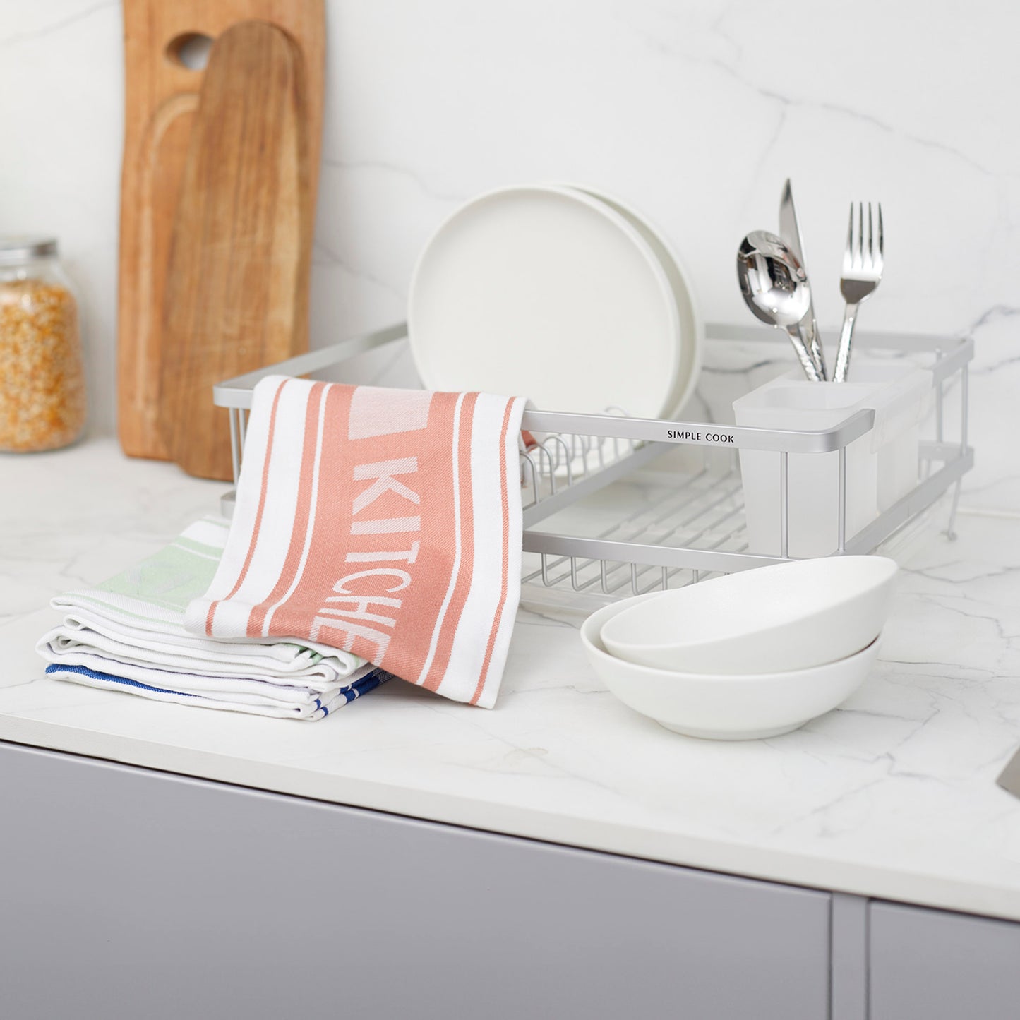 Kit Secaplatos Uranio Simple Cook  + Set 4 Paños de Cocina Kitchen Center