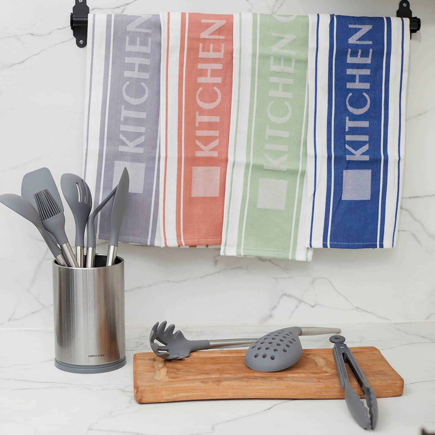 Kit Set de Utensilios Cuisine 10 pzs Simple Cook + Set 4 Paños de Cocina Kitchen Center