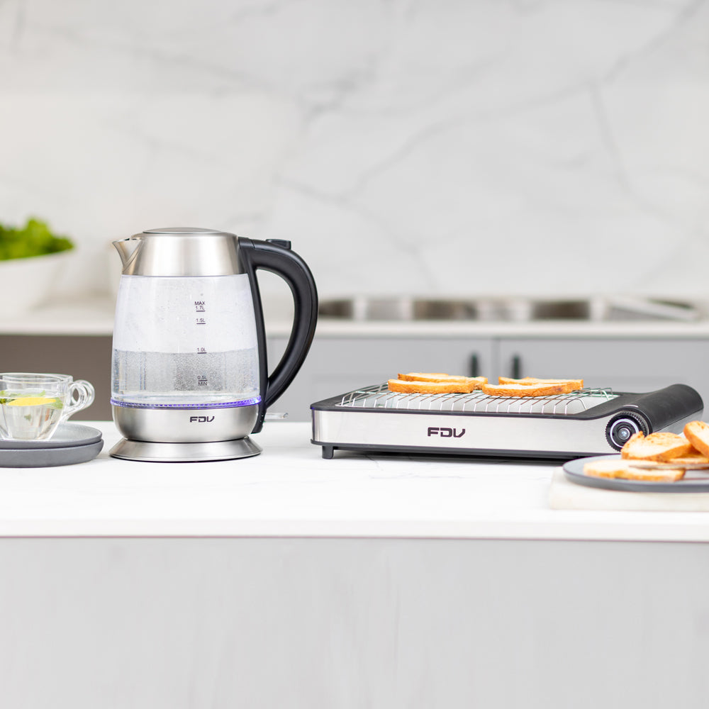 Kit Hervidor de Vidrio Crystal 1.7 Lts FDV + Tostador Flat 2.0 FDV-Kitchen Center