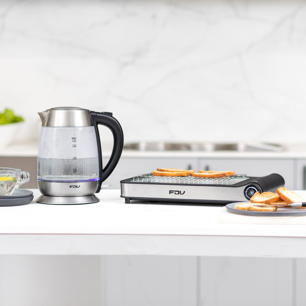 Kit Hervidor de Vidrio Crystal 1.7 Lts FDV + Tostador Flat 2.0 FDV-Kitchen Center