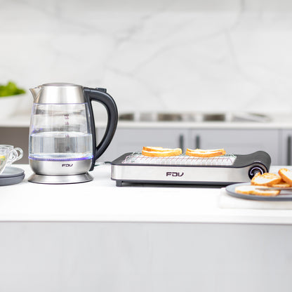 Kit Hervidor de Vidrio Crystal 1.7 Lts FDV + Tostador Flat 2.0 FDV-Kitchen Center