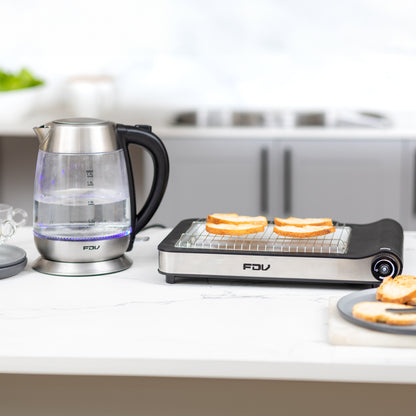 Kit Hervidor de Vidrio Crystal 1.7 Lts FDV + Tostador Flat 2.0 FDV-Kitchen Center