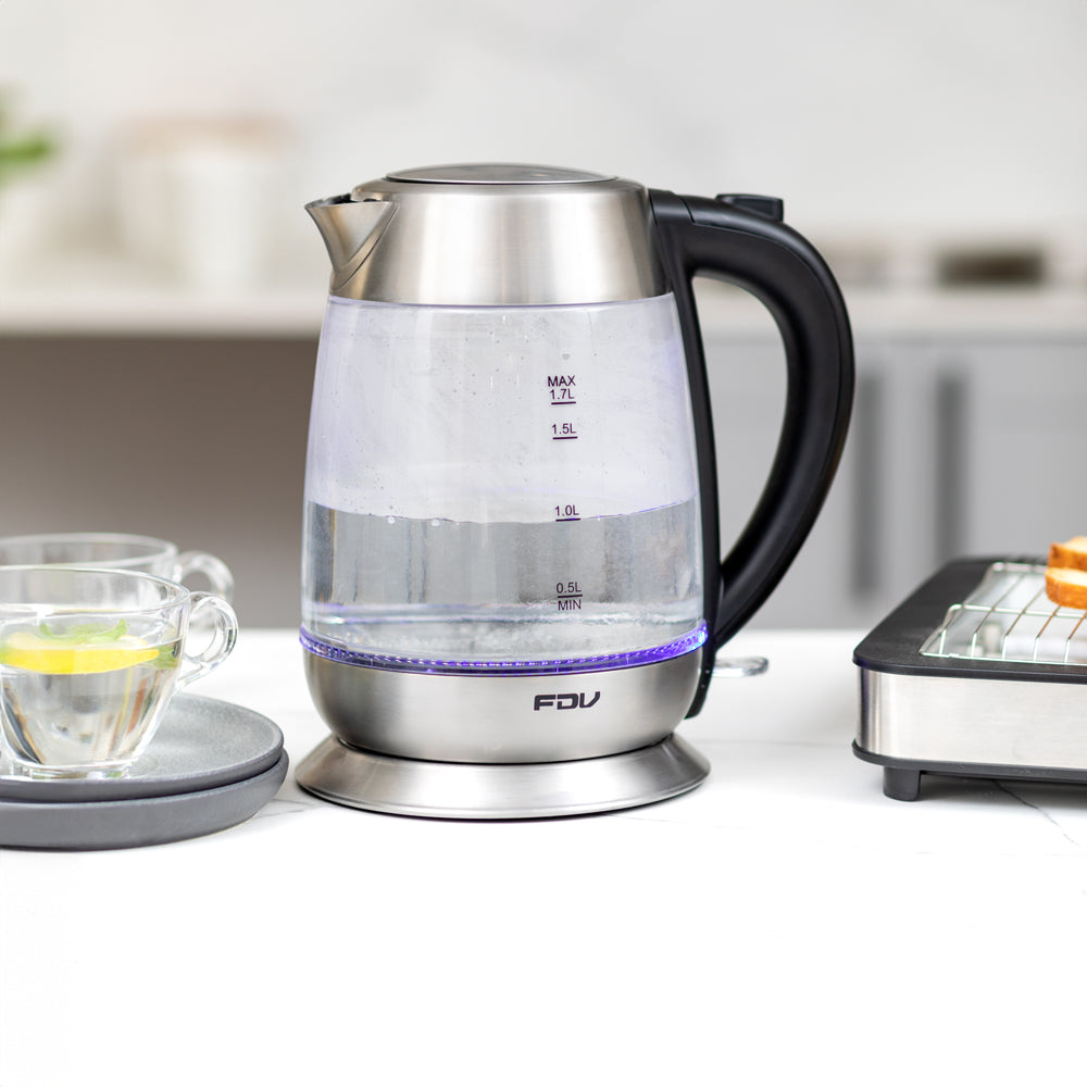 Kit Hervidor de Vidrio Crystal 1.7 Lts FDV + Tostador Flat 2.0 FDV-Kitchen Center