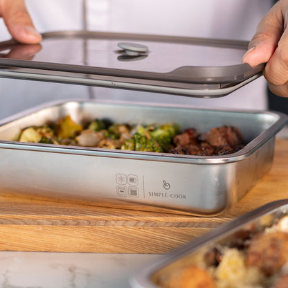 Set de 2 Fuentes de Acero Inox con Tapa 1,6 y 2,5 L Simple Cook