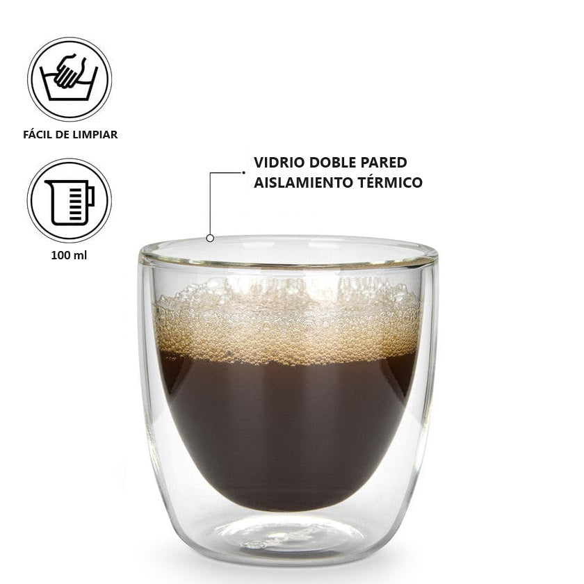 Set De 2 Tazas Doble Pared Vidrio Templado 100 Ml Fissman4#Sin color