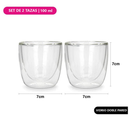 Set De 2 Tazas Doble Pared Vidrio Templado 100 Ml Fissman2#Sin color