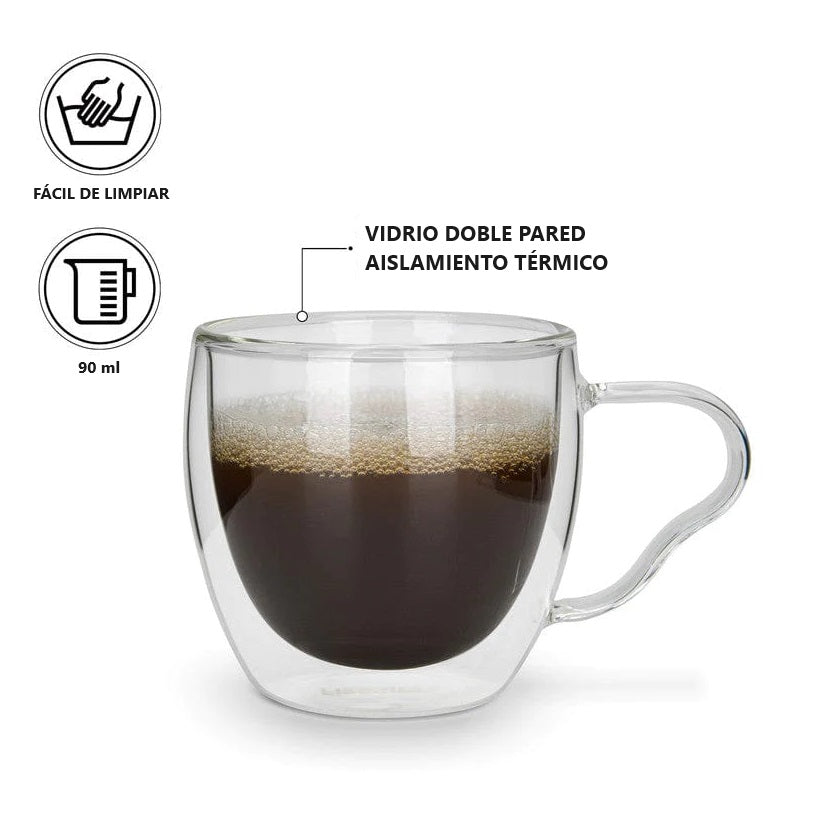 Set De 2 Tazas Doble Pared Vidrio Templado 90 Ml Fissman1#Sin color