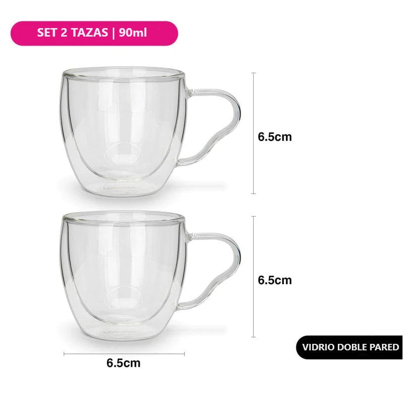 Set De 2 Tazas Doble Pared Vidrio Templado 90 Ml Fissman5#Sin color