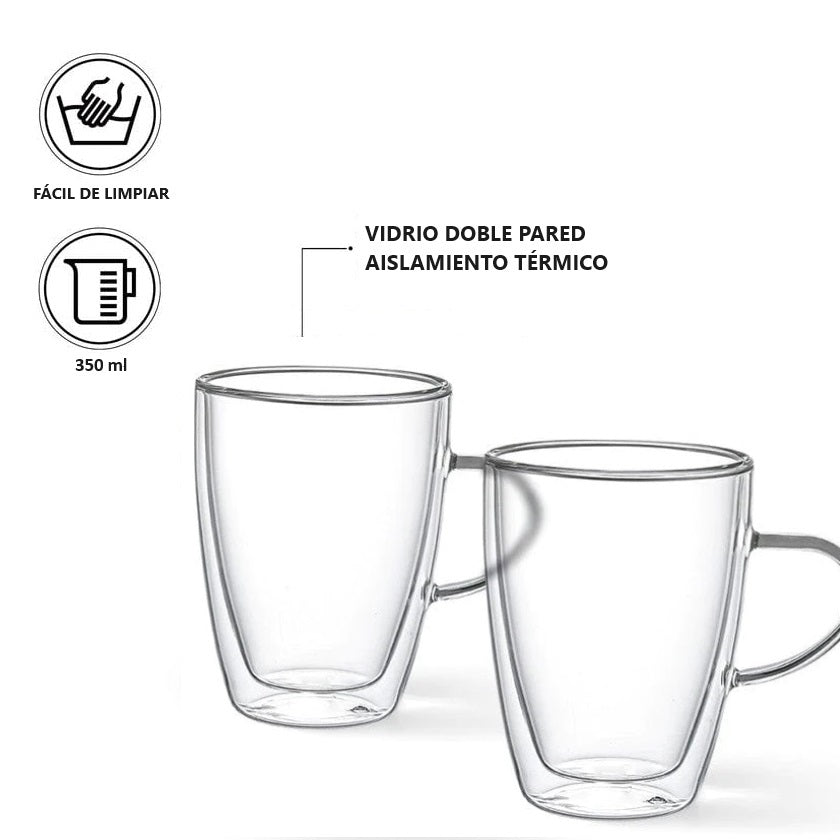 Set De 2 Tazas Doble Pared Vidrio Templado 350 Ml Fissman2#Sin color