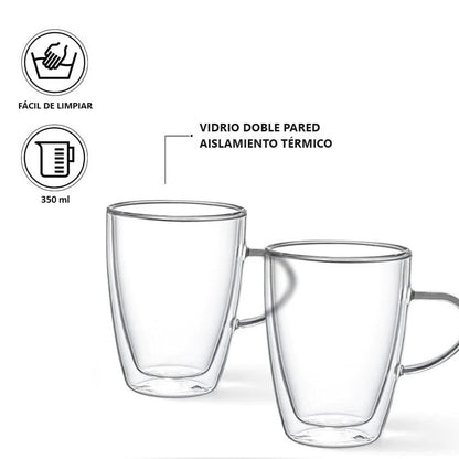 Set De 2 Tazas Doble Pared Vidrio Templado 350 Ml Fissman2#Sin color